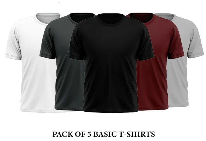 Pack of 5 Multi color Plain Half Sleeve T-Shirts for Men
