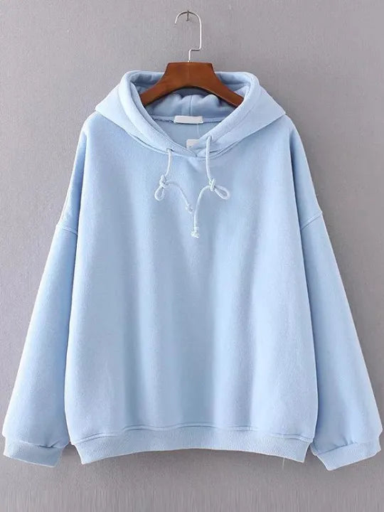 Sky Blue Pullover Hoodie with Front Pocket and Long Sleeves