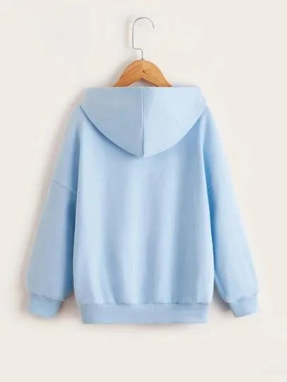 Sky Blue Pullover Hoodie with Front Pocket and Long Sleeves